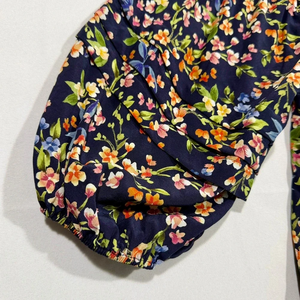 Jade Johnny Was Blouse S Womens Navy Silk Floral Tiered Sleeve Boho Whimsigoth